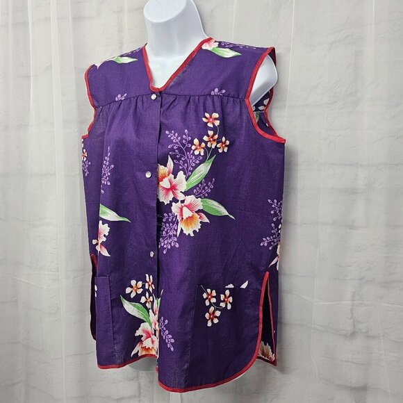 Vintage Purple Red Floral Tank Pearl Snap Retro Boho Hippie M - Picture 6 of 11